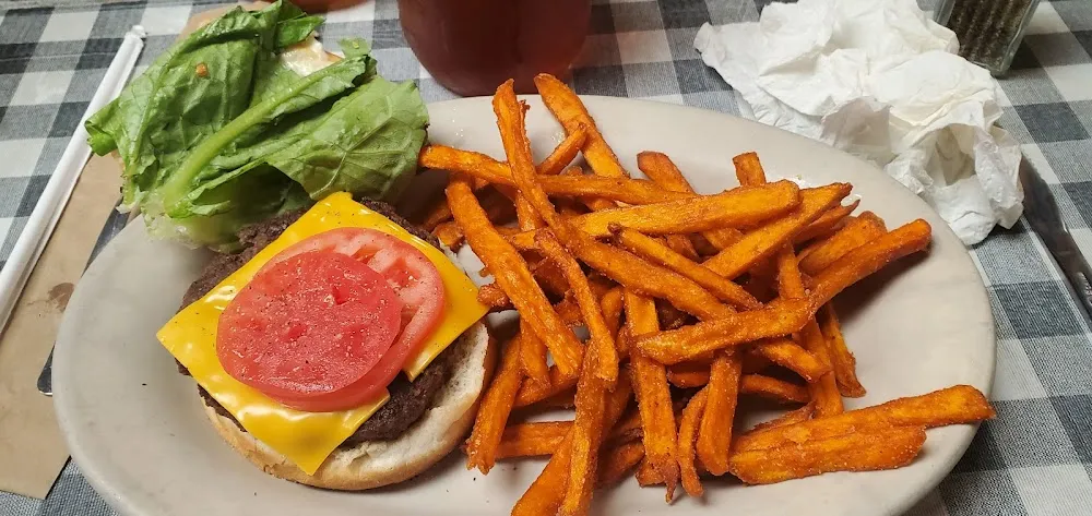 Cheese Burger and Sweet Potato Fries